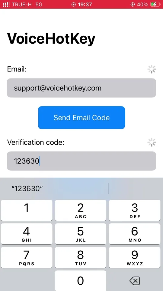 Doğrulama kodu girildi, Log in düğmesi