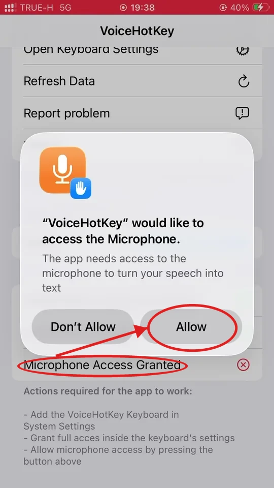 iOS mikrofon izni diyaloğu