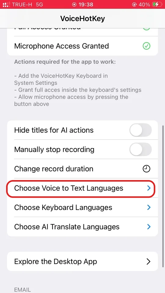 VoiceHotKey ayarları seçenekleri