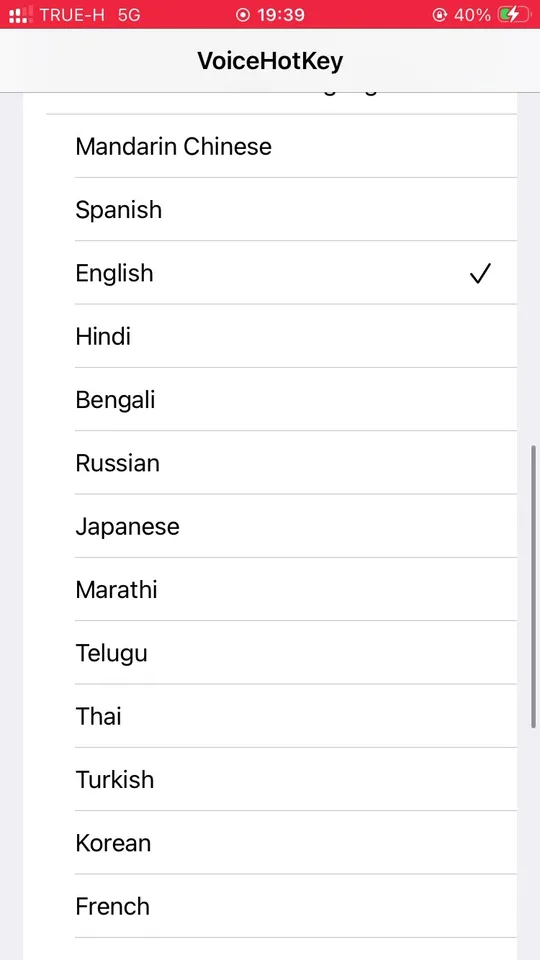 Voice to Text dil seçici