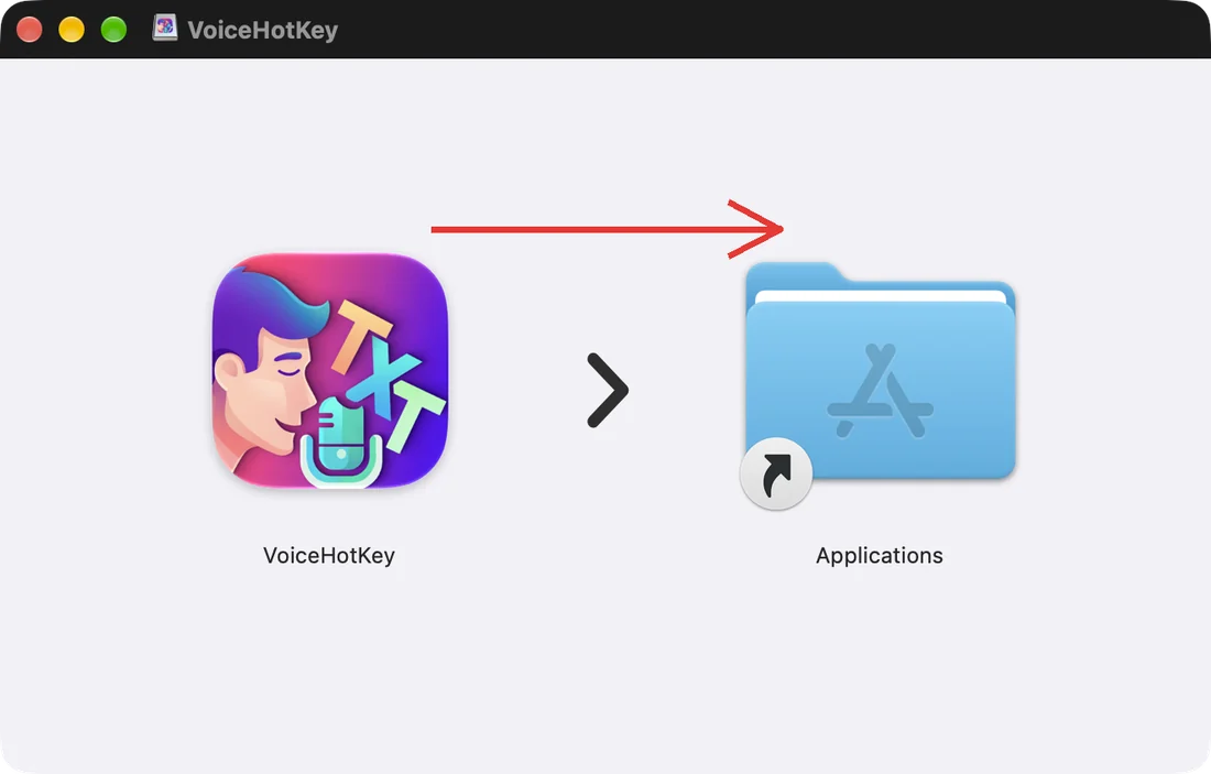 VoiceHotKey simgesini Uygulamalar klasörüne sürükleme