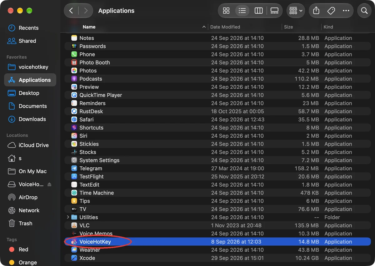 Uygulamalar klasöründeki VoiceHotKey